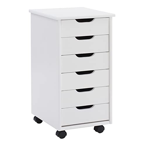 Linon Home Decor Products Corinne Six Drawer Storage, White Wash Rolling Cart