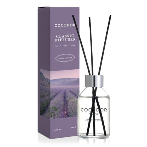 COCODOR Classic Reed Diffuser/Garden Lavender/3.4oz(100ml)/1 Pack/Fragrance Scent Essential Oil Stick Diffuser Set for Bedroom Bathroom Home Décor