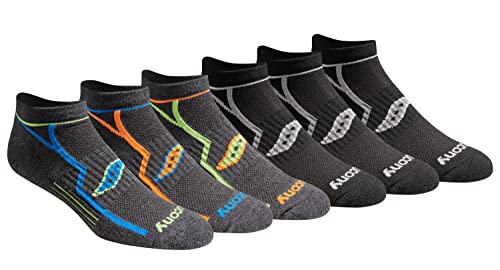 Saucony Men's Multi-Pack Bolt Performance Comfort Fit No-Show Socks, Grey (6 Pairs), Shoe Size: 8-12