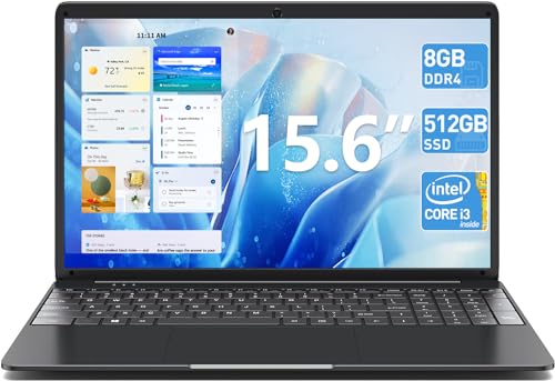 SGIN 15.6 Inch Laptop, Laptops Computer with 8GB DDR3 512GB SSD I3 Processor (up to 2.4 GHz), Mini HDMI, Wi-Fi 5, 7000mAh, Numeric Keypad, Type-C, USB3.0, Webcam(Black)