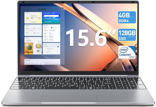 SGIN Laptop Computer, 15.6 inch Laptop, Laptops with 4GB DDR4 RAM 128GB SSD, N4000 Processor, Webcam, Type-C, Mini HDMI, 53200mWh Battery, WiFi5, 2xUSB 3.2(Sliver)