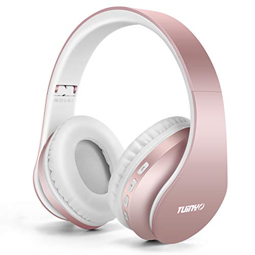 TUINYO Wireless Headphones Over Ear, Bluetooth Headphones with Microphone, Foldable Stereo Wireless Headset-Rose Gold