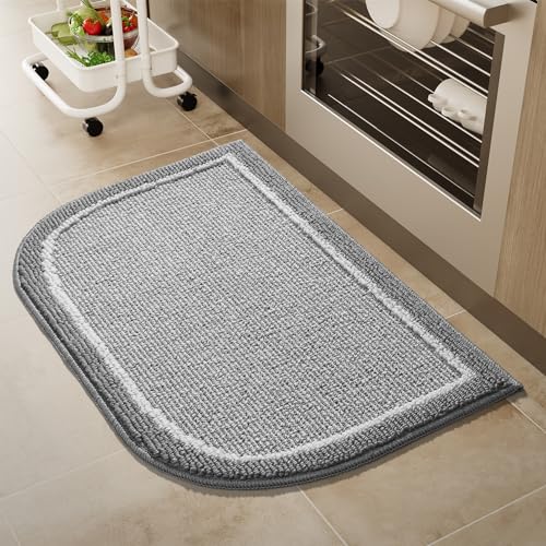 PADOOR Kitchen-Mats for Floor 100% Polypropylene Kitchen Rugs Non Slip Washable, Durable Dirt Resist Half Circle Rug TPR Backed Kitchen Floor Mat, 18'x28', Grey