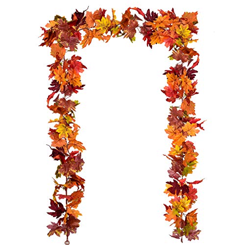 DearHouse 2 Pack Fall Garland Maple Leaf, 5.9Ft/Piece Hanging Vine Garland Artificial Autumn Foliage Garland Thanksgiving Decor for Home Wedding Fireplace Party Christmas (Brown)