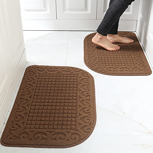 COSY HOMEER 27X18 Inch Anti Fatigue Kitchen Rug Mats are Made of 100% Polypropylene Half Round Rug Cushion Specialized in Anti Slippery and Machine Washable,Brown(2 pcs)