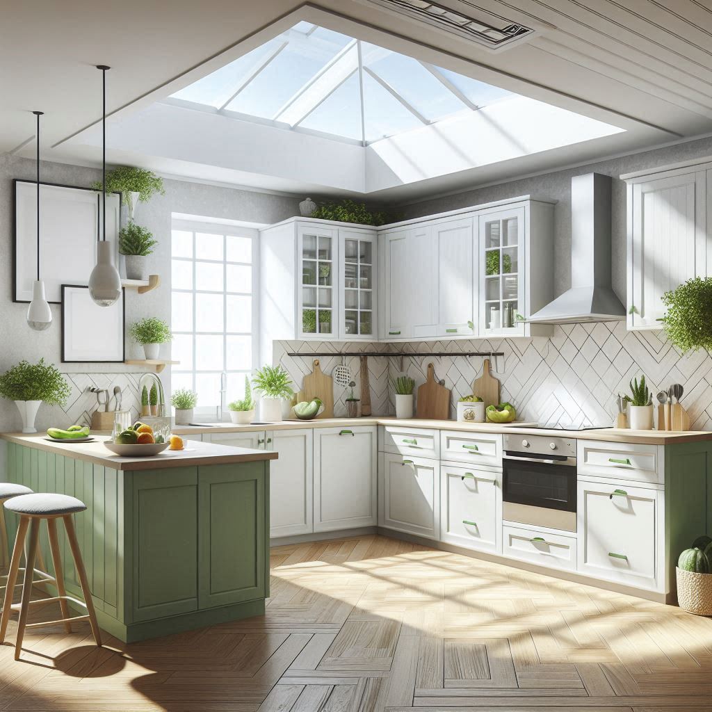 15 Modern L-Shaped Kitchen Ideas with Island, Window & a Touch of Green and White for Small Spaces